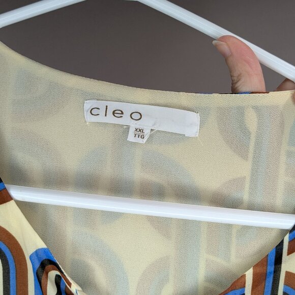 Cleo Chainlink Pattern Blouse with Tie at Neck Cream Brown Blue Size XXL - Picture 3 of 3